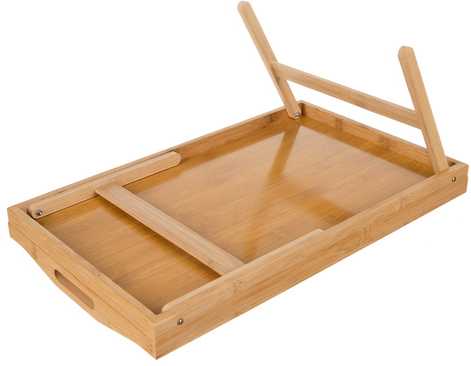 RUHHY Nešiojamas pusryčių stalas 25052 - 5kg talpa, sulankstomas, natūralus bambukas