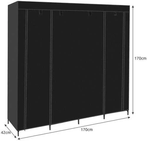 RUHHY Tekstilinis spinta 170x170cm Juoda, mobilus, 14 lentynų