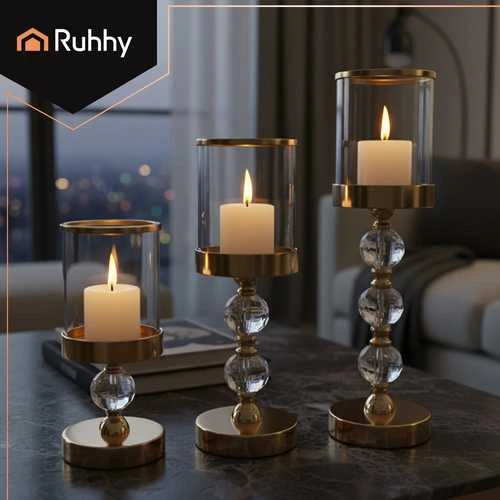 Candlestick - lantern set 3 pcs auksinis Ruhhy 26487