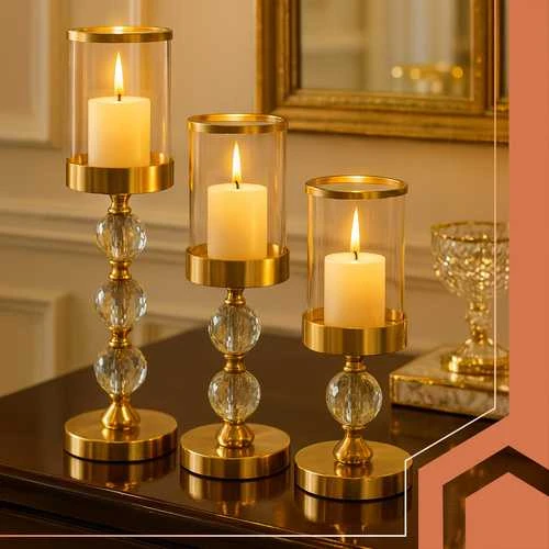 Candlestick - lantern set 3 pcs auksinis Ruhhy 26487