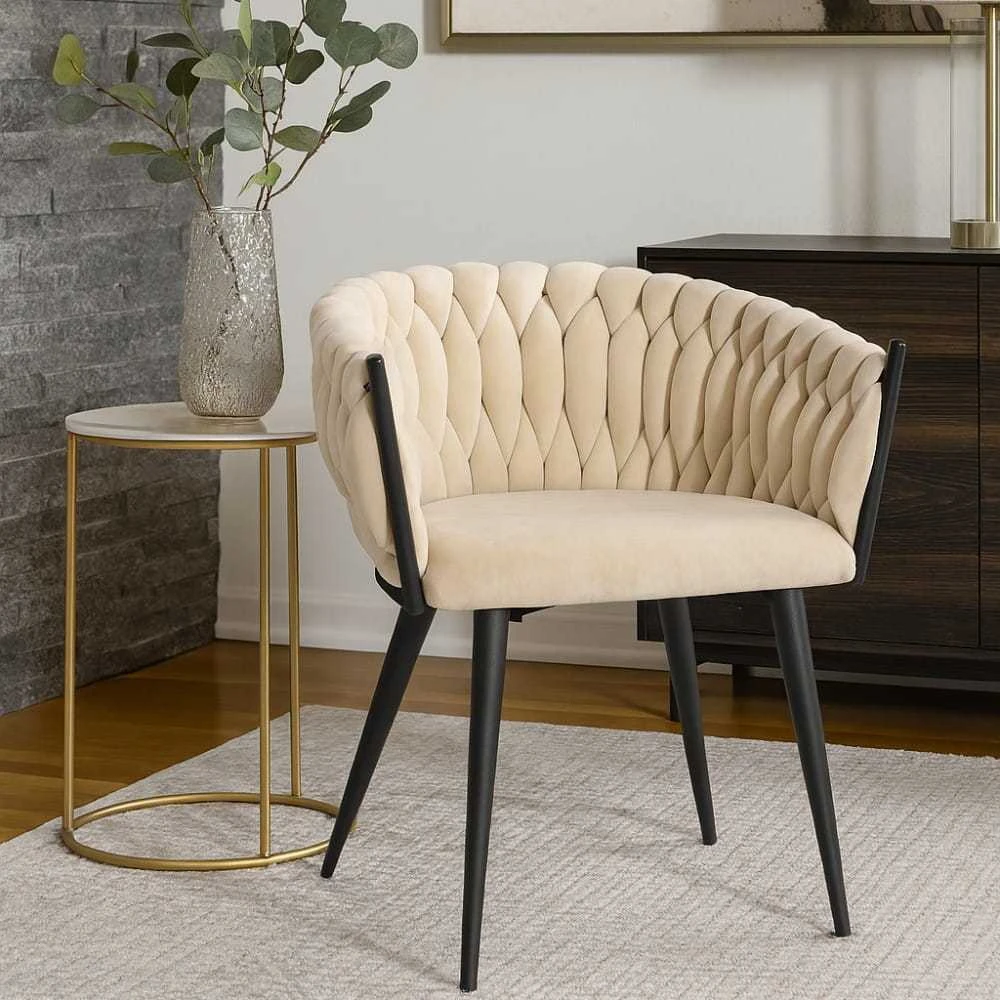 rusvai gelsvas Velvet Kėdė GLAMOUR - Juodos Kojelės, Pintas Modernus Dizainas