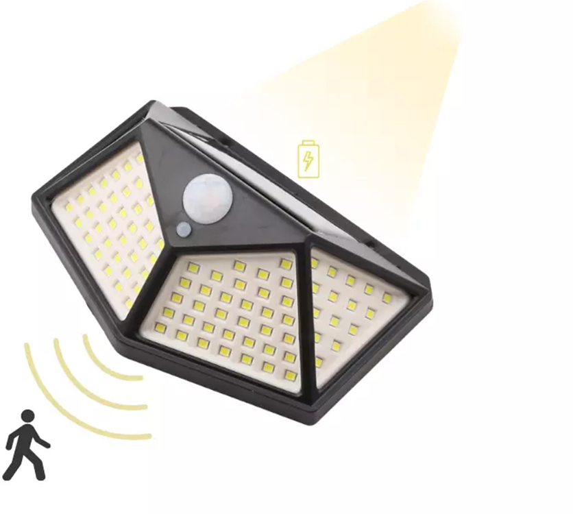 Saulės lempa 100 LED su judesio ir prietemos jutikliais