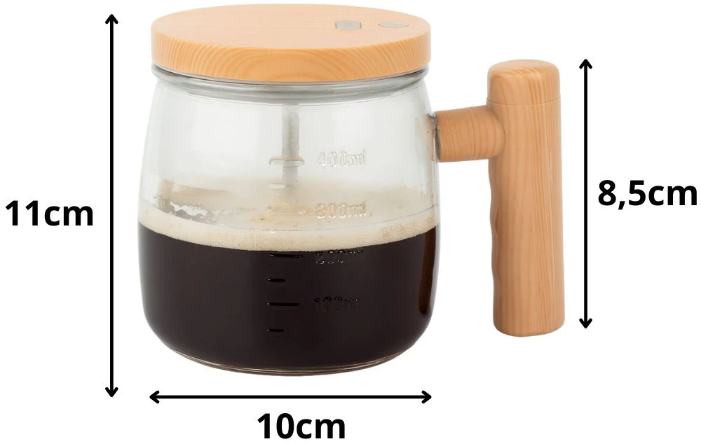 Savaiminio maišymo puodelis kavai, arbatai ir gėrimams, stiklinis, elektrinis, 400 ml