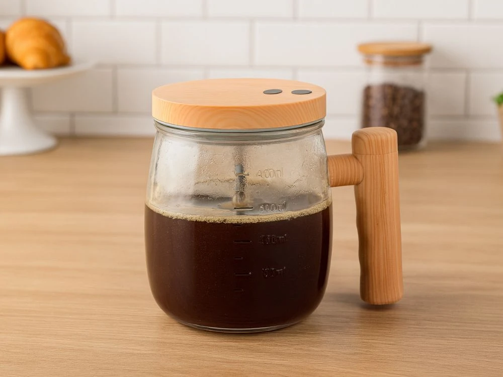Savaiminio maišymo puodelis kavai, arbatai ir gėrimams, stiklinis, elektrinis, 400 ml