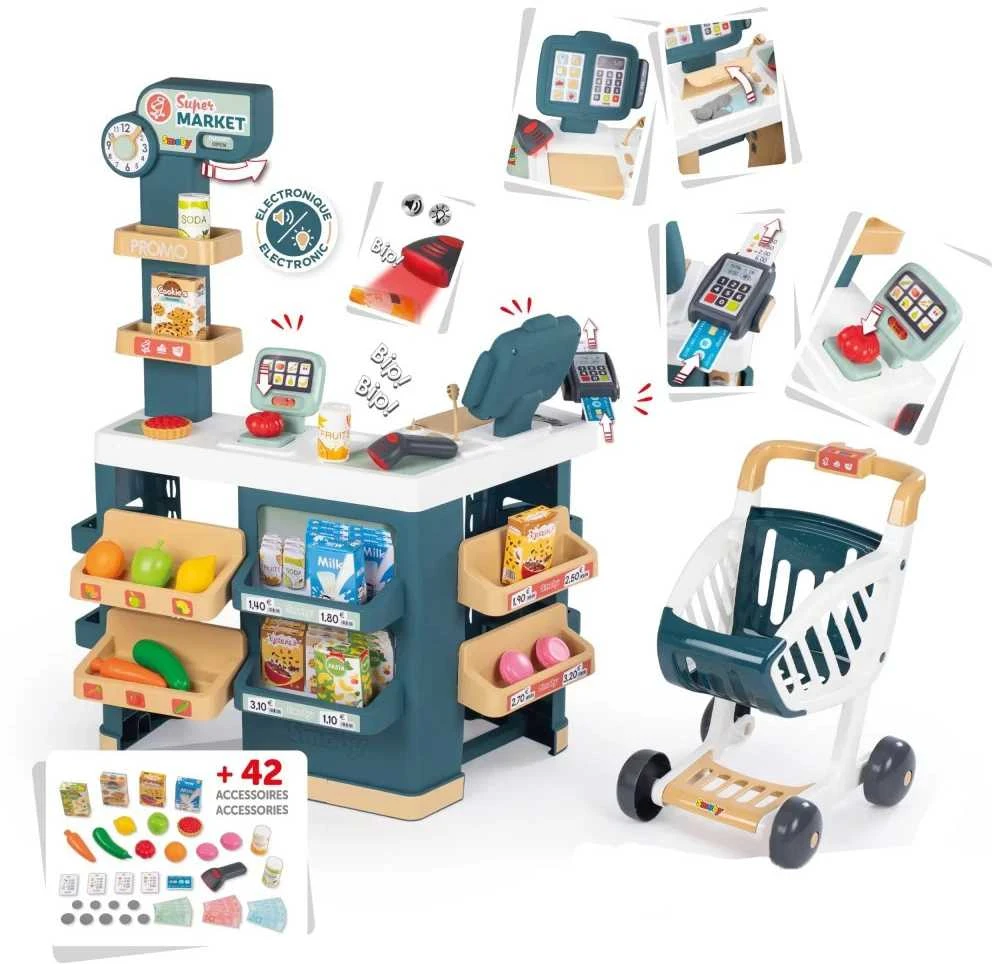 SMOBY Supermarketas su Elektronine Kasa ir Skaneriu