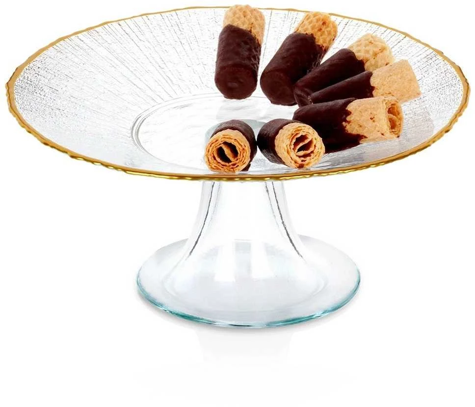 KOOPMAN Stiklinė tortų lėkštė su auksiniu kraštu, 21 cm