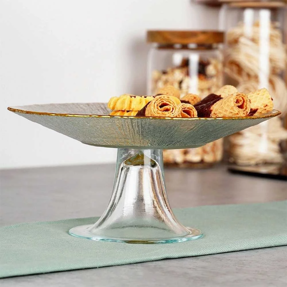 KOOPMAN Stiklinė tortų lėkštė su auksiniu kraštu, 21 cm