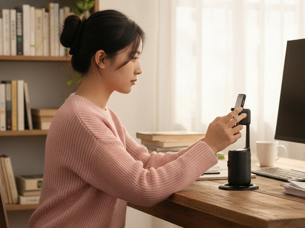 Sukiojamas telefono stovas, 360° su stabilizatoriumi, veido sekimas