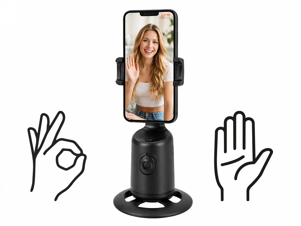 Sukiojamas telefono stovas, 360° su stabilizatoriumi, veido sekimas