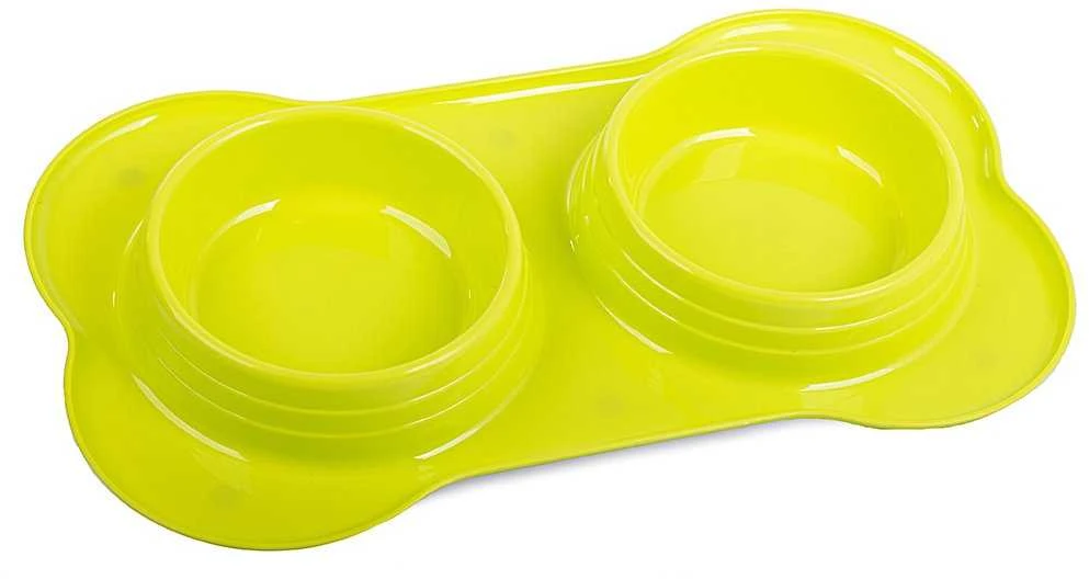 Dvigubas šunų ir kačių dubenėlių rinkinys su pagrindu 0,4 l x 2