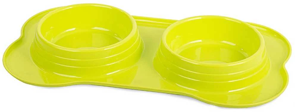 Dvigubas šunų ir kačių dubenėlių rinkinys su pagrindu 0,4 l x 2