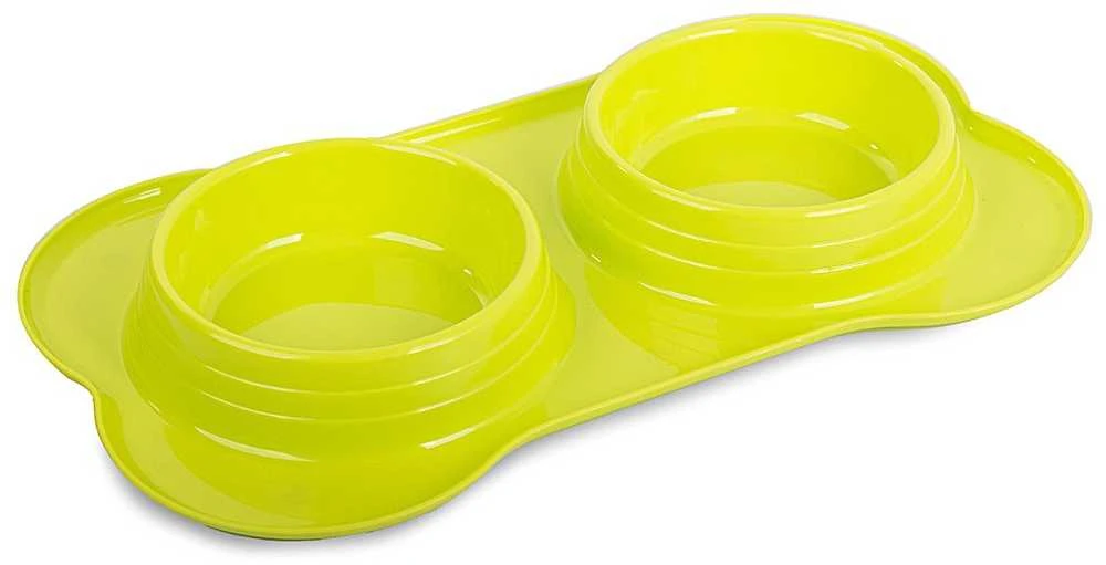 Dvigubas šunų ir kačių dubenėlių rinkinys su pagrindu 0,4 l x 2