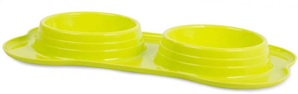 Dvigubas šunų ir kačių dubenėlių rinkinys su pagrindu 0,4 l x 2