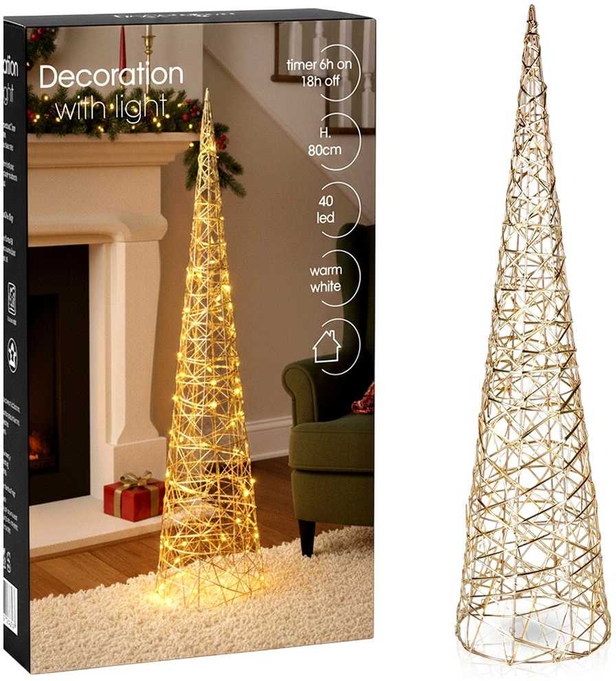 Šventinis Medis LED Apšvietimas 80 cm - Aukso Spalvos