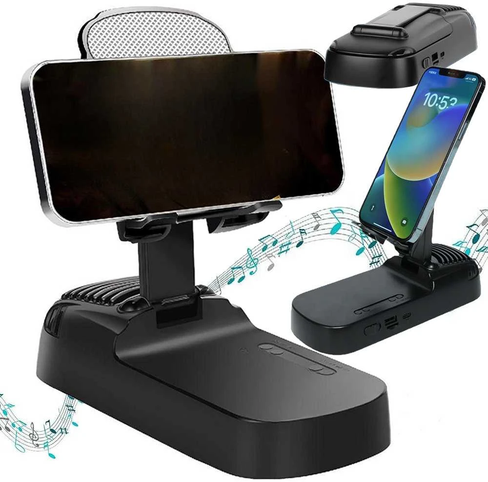 Stovas telefonui su teleskopiniu laikikliu ir Bluetooth garsiakalbiu