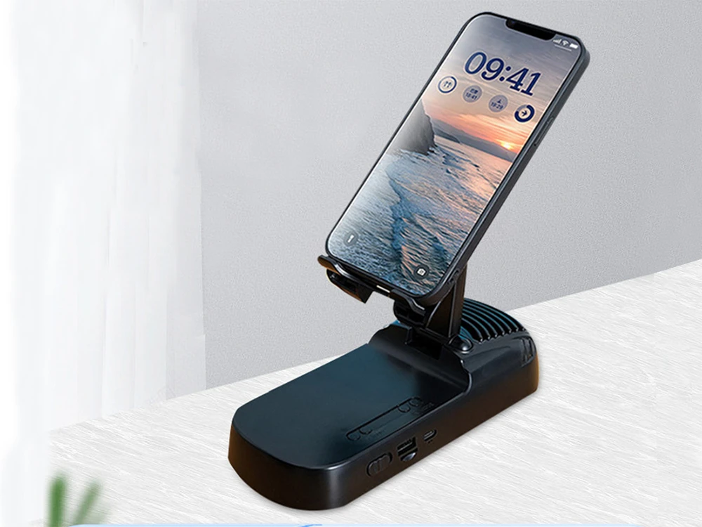 Stovas telefonui su teleskopiniu laikikliu ir Bluetooth garsiakalbiu