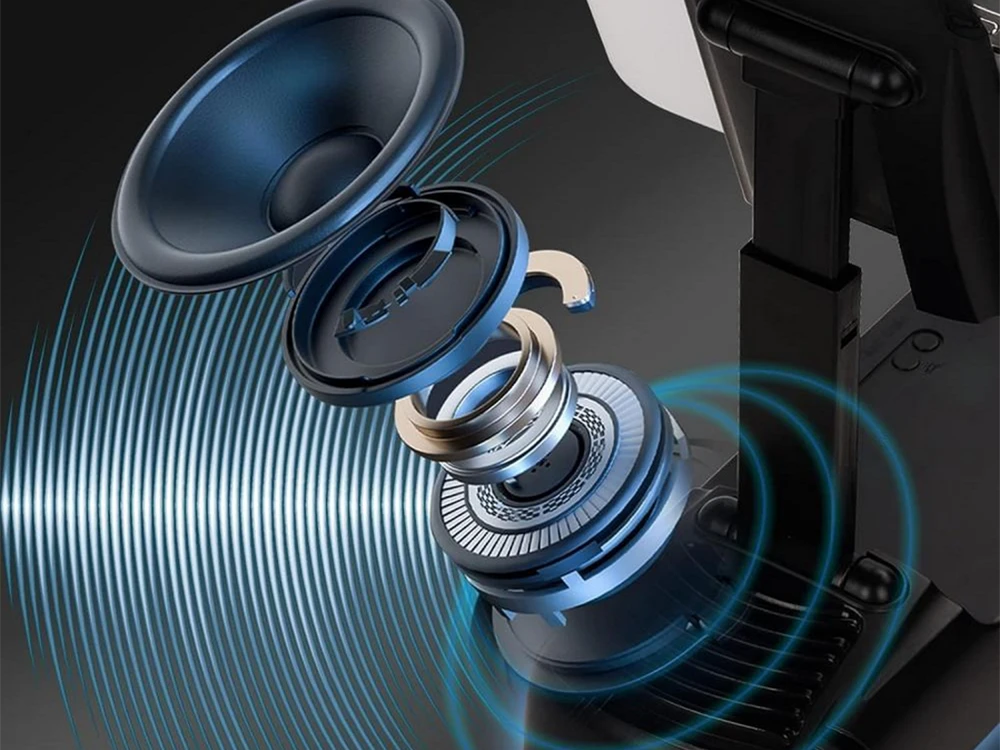 Stovas telefonui su teleskopiniu laikikliu ir Bluetooth garsiakalbiu