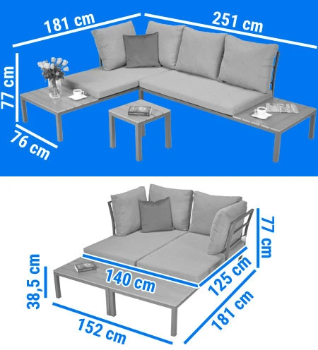 Terasos baldai LAGOS lauko kampinė sofa su moduline konstrukcija