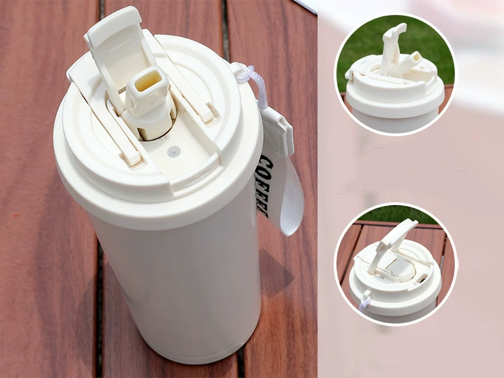 Termo puodelis su šiaudeliu ir plienine rankenėle 530 ml