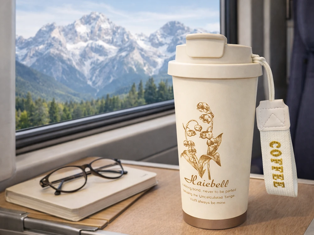 Termo puodelis su šiaudeliu ir plienine rankenėle 530 ml