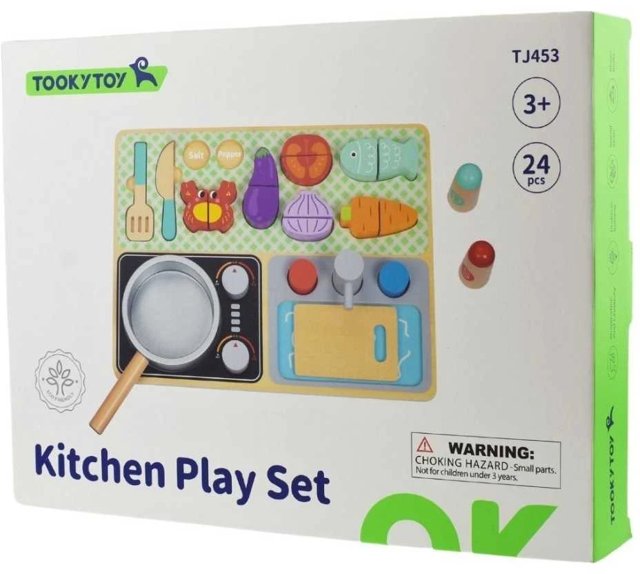 Tooky Toys TOOKY TOY medinė virtuvėlė su priedais – mažojo virėjo rinkinys