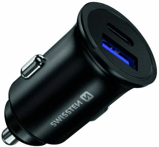 USB -C + Super Charge 3.0W „Nano Swissten“ automobilio „Adapte RPOWer“ pristatymas - juodas