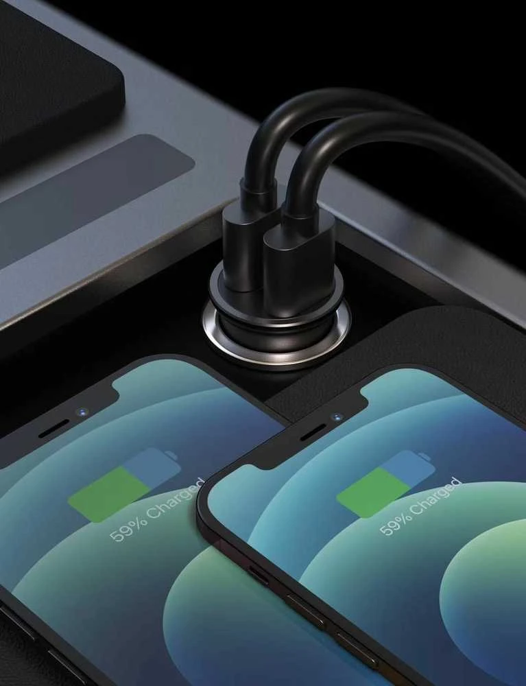 USB -C + Super Charge 3.0W „Nano Swissten“ automobilio „Adapte RPOWer“ pristatymas - juodas
