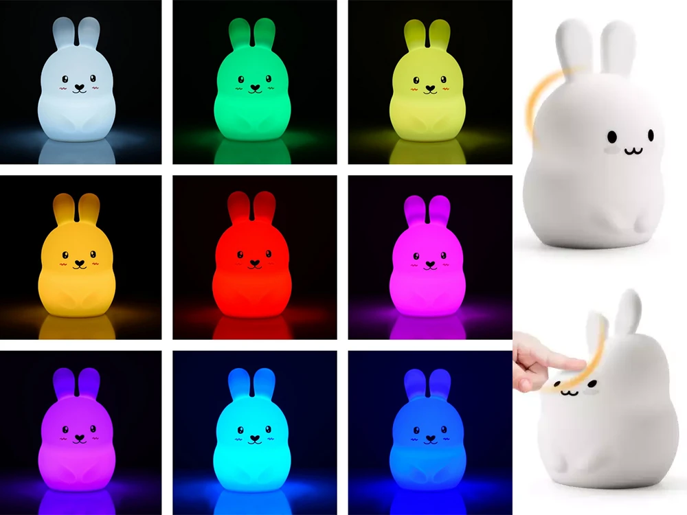 Vaikiška naktinė lempa triušis LED RGB su nuotolinio valdymo pultu