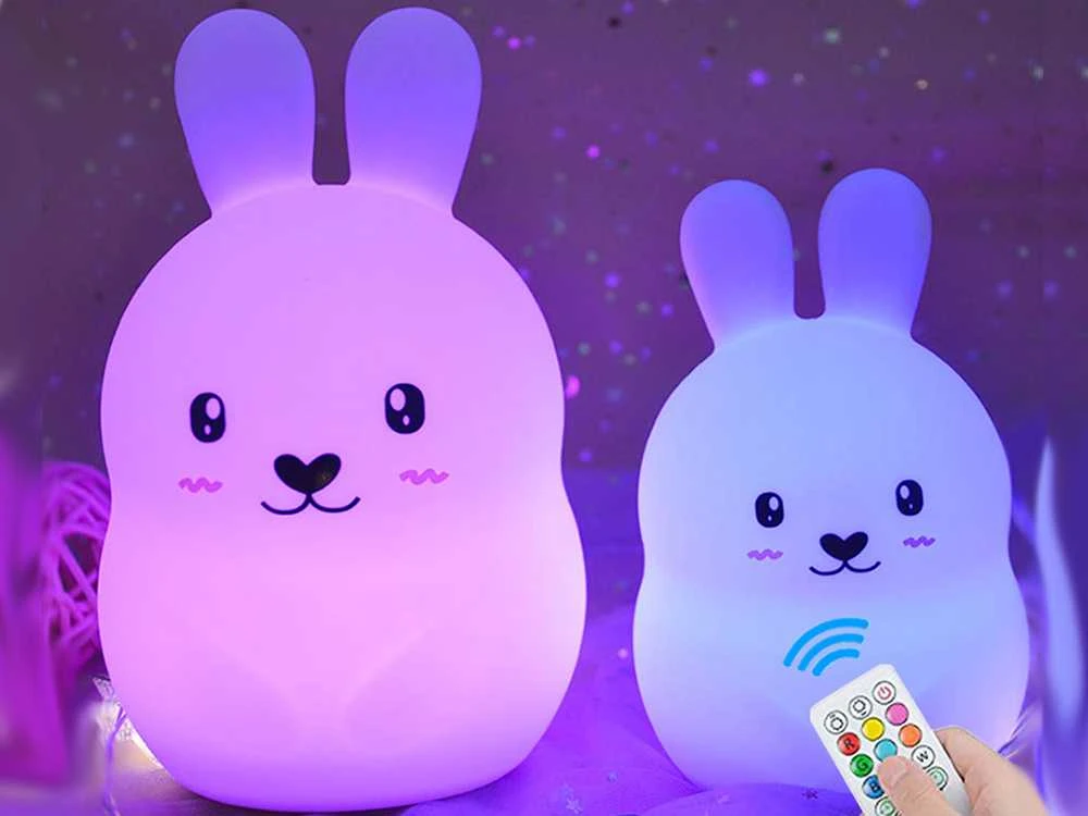 Vaikiška naktinė lempa triušis LED RGB su nuotolinio valdymo pultu