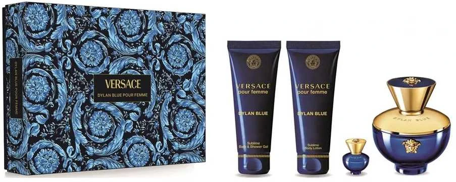 Kvepalų rinkinys moterims Versace Dylan Blue Pour Femme (EDP, 100 ml + EDP, 5 ml + kūno losjonas, 100 ml + dušo želė, 100 ml)