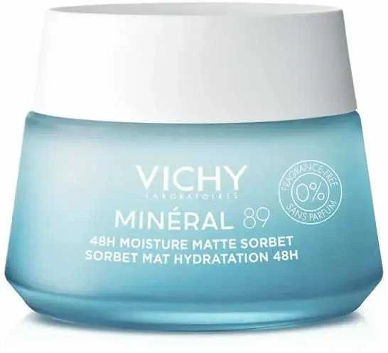 Vichy Minéral 89 48H Face Moisture Matte Sorbet drėkinantis veido gelis riebiai ir mišriai odai, 50 ml