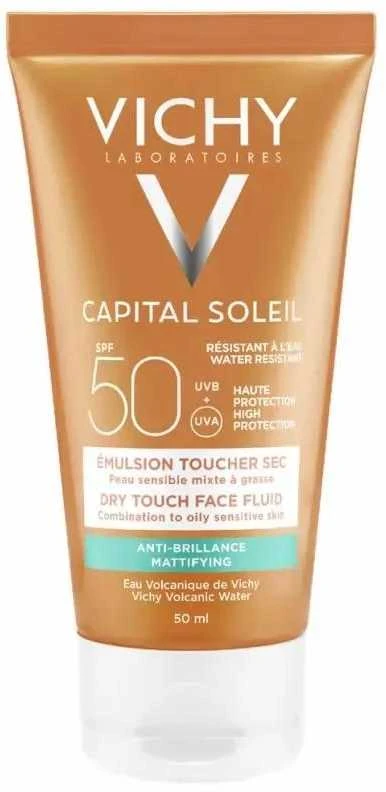 Vichy Ideal Soleil Mattifying Face Fluid Dry Touch Spf50 apsauginis saulės kremas veidui 50ml