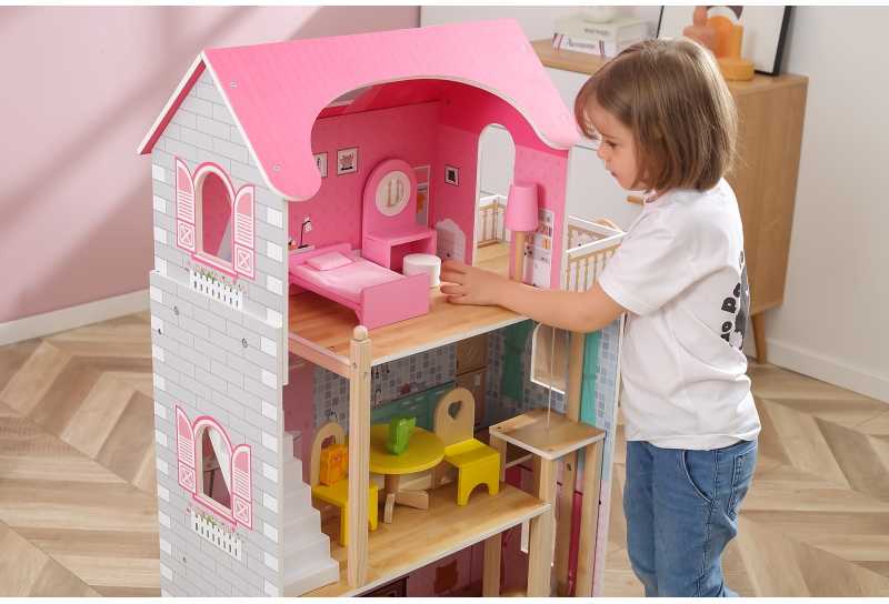 Viga Toys VIGA Medinis Lėlių Namelis su 5 Kambariais