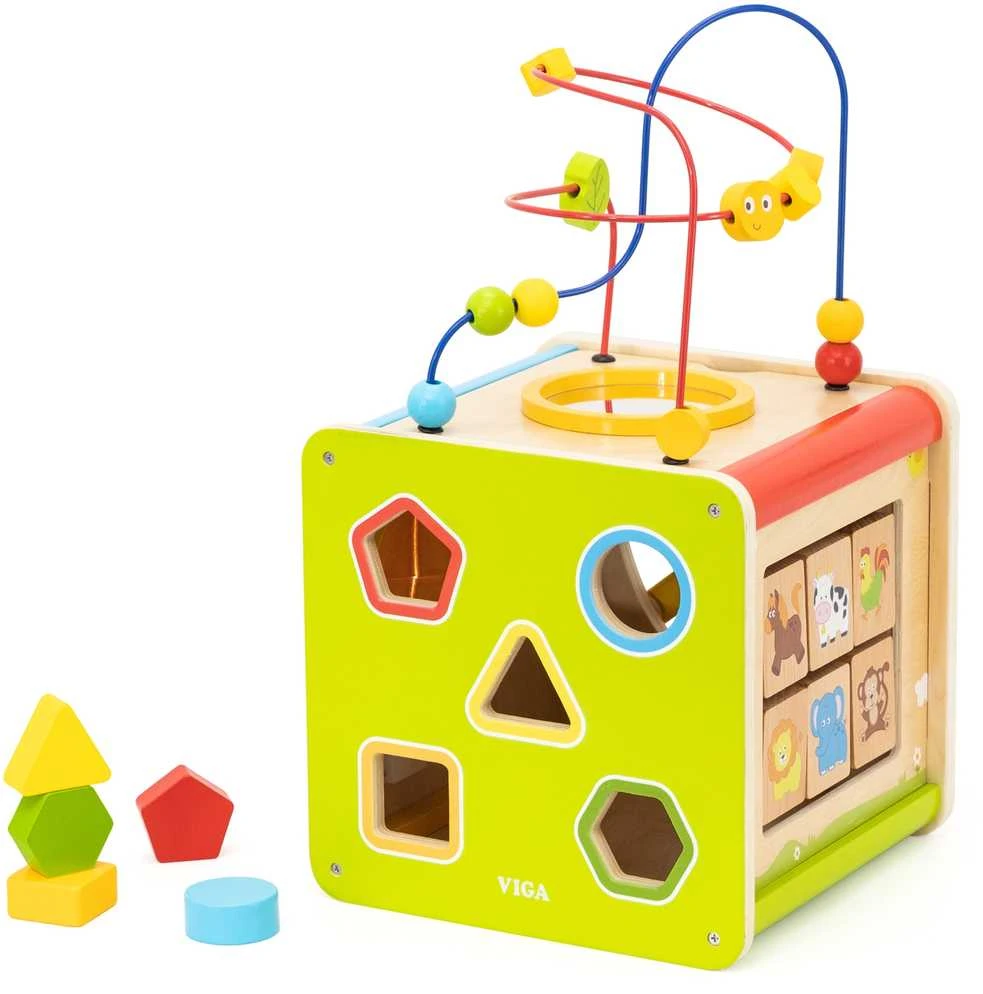 Viga Toys Viga edukacinė medinė kubelių užduočių dėžė 5in1