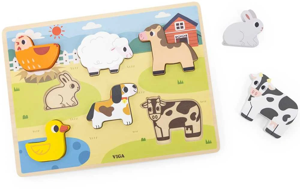 Viga medinė Montessori dėlionė 2in1 Ferma
