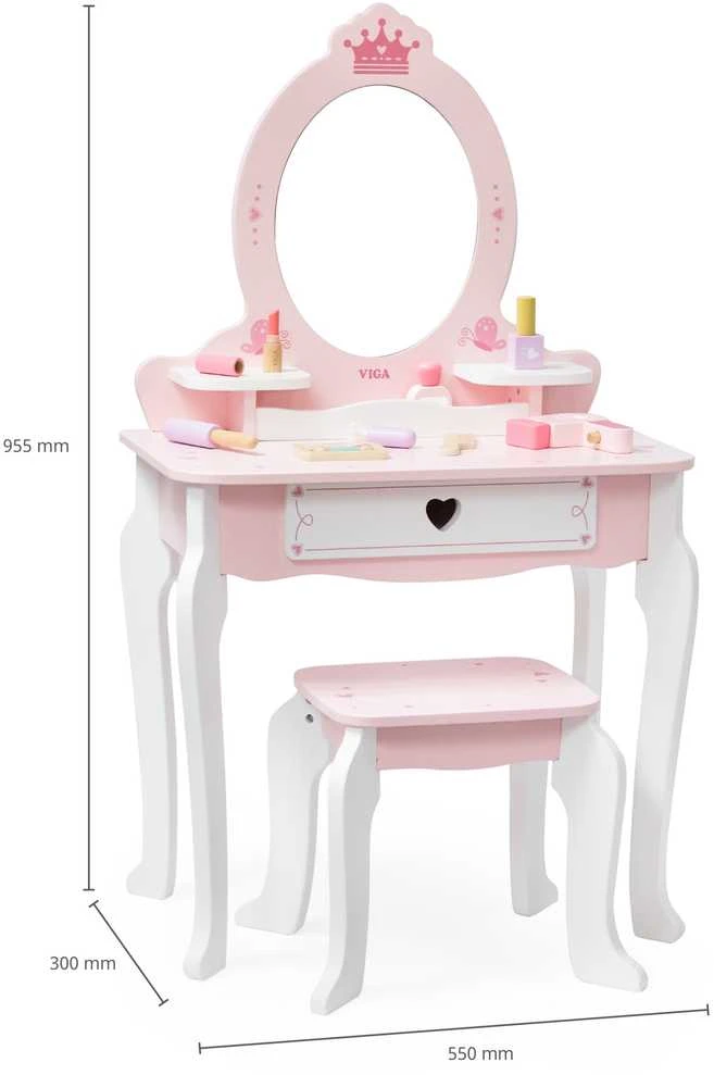 Viga Toys VIGA Medinė Tualetė su Veidrodžiu ir Kėdute Balti-Rožiniai