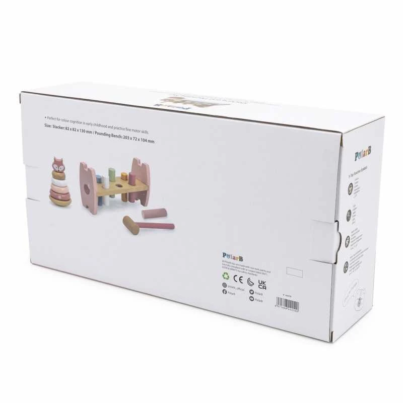 Viga Toys rinkinys Medinė piramidė + plaktukas Montessori Fox