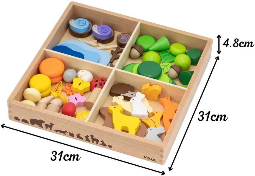 Viga Toys Medinių kaladėlių rinkinys VIGA Miško istorijų pasaulis 58 vnt