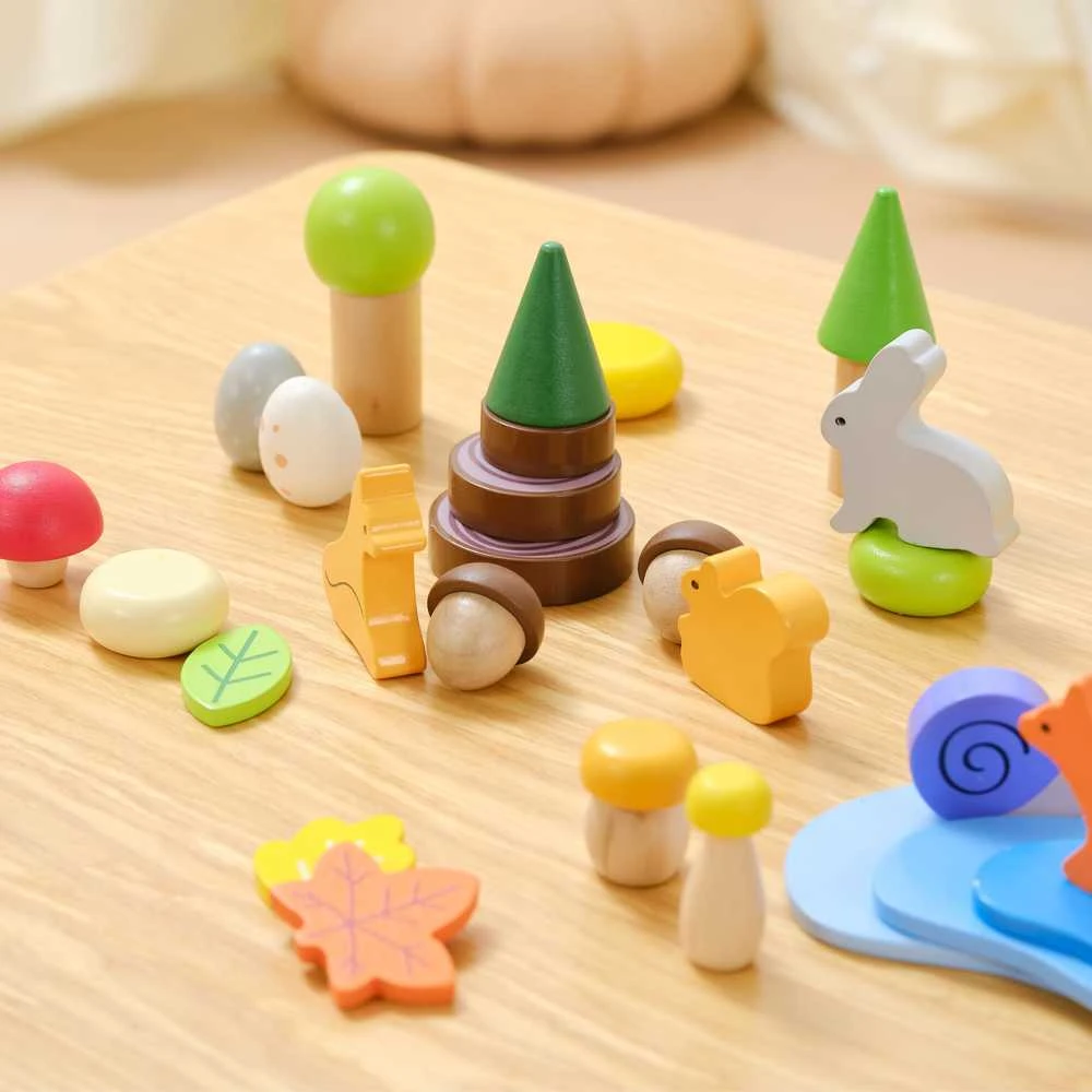 Viga Toys Medinių kaladėlių rinkinys VIGA Miško istorijų pasaulis 58 vnt