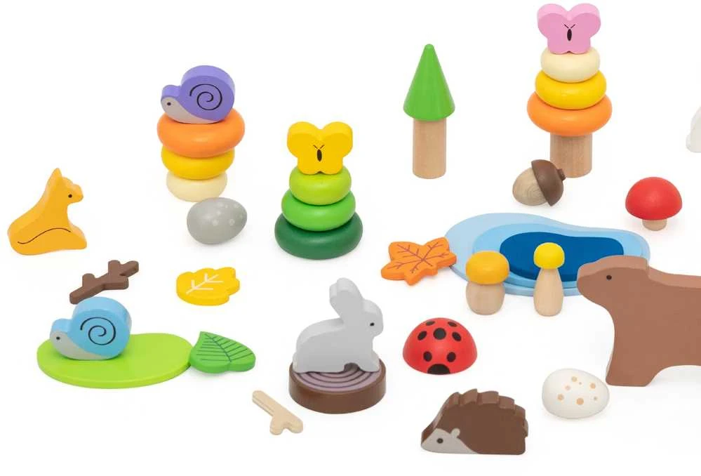 Viga Toys Medinių kaladėlių rinkinys VIGA Miško istorijų pasaulis 58 vnt