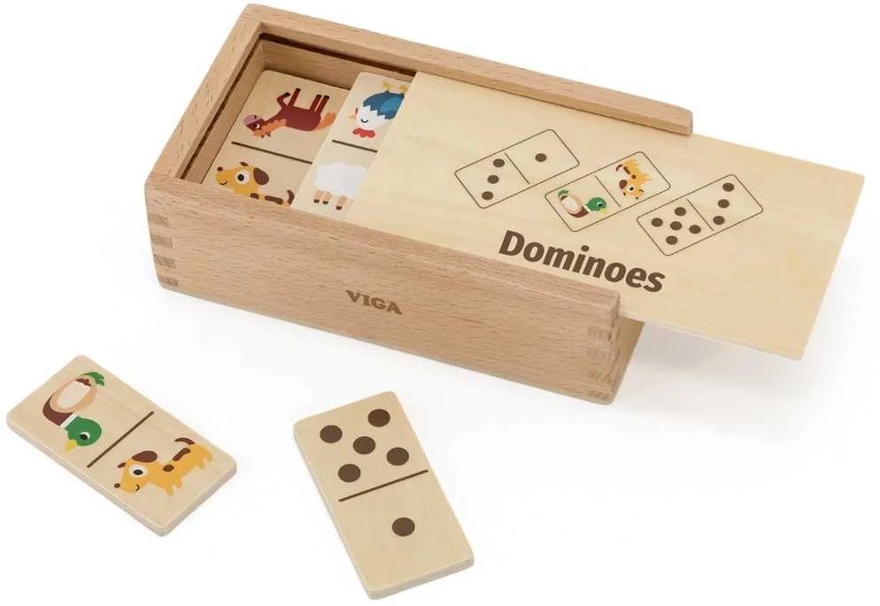 Viga Toys VIGA medinis domino 2in1 Gyvūnai ir skaičiai