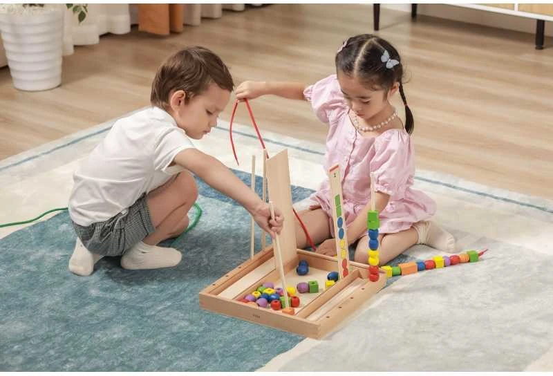 Viga medinis edinis žaidimas loginis karoliukai 104 Montessori elementai