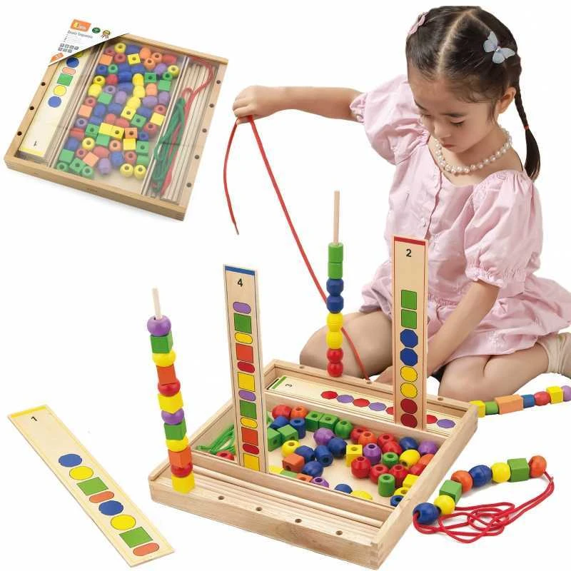 Viga medinis edinis žaidimas loginis karoliukai 104 Montessori elementai