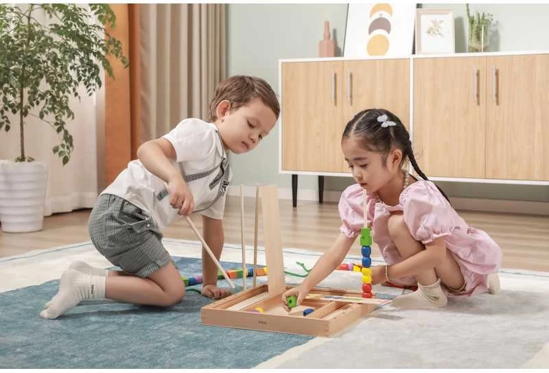 Viga medinis edinis žaidimas loginis karoliukai 104 Montessori elementai