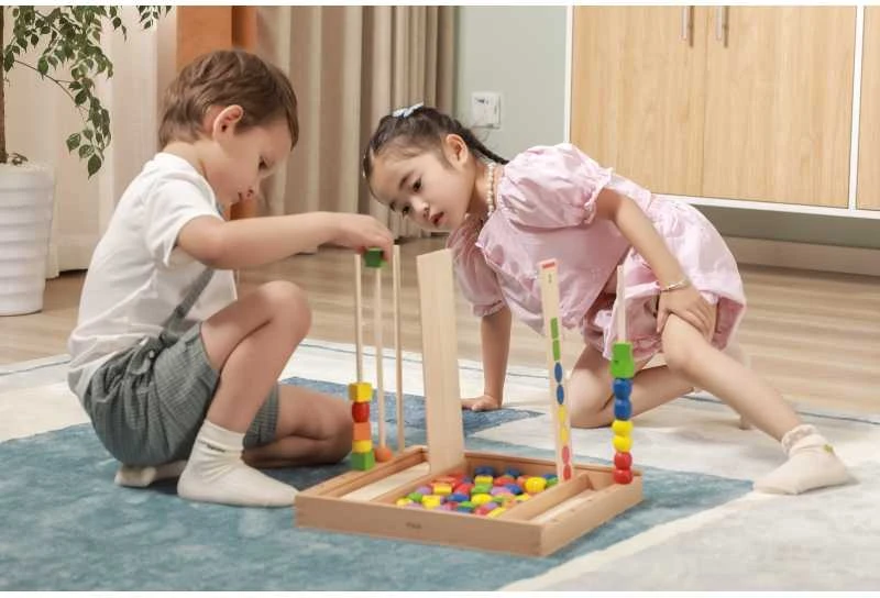 Viga medinis edinis žaidimas loginis karoliukai 104 Montessori elementai