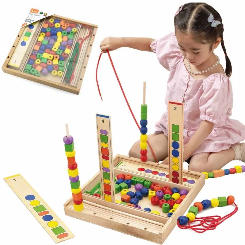 Viga medinis edinis žaidimas loginis karoliukai 104 Montessori elementai