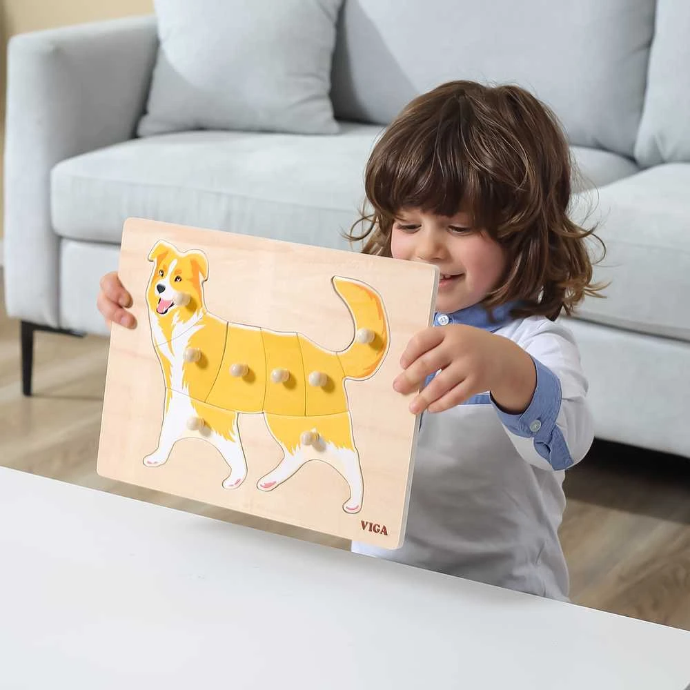 Dėlionė Viga Toys Viga medinis galvosūkių komplektas 12 galvosūkių gyvūnai Montessori + Stendas