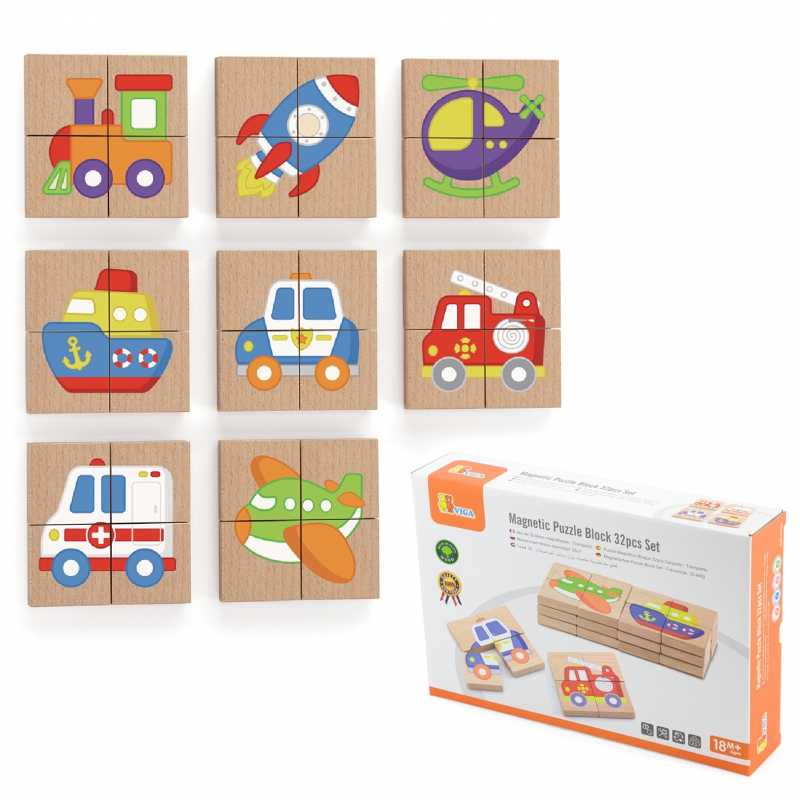 Viga Medinė magnetinė puzzle – transporto priemonės, FSC sertifikatas