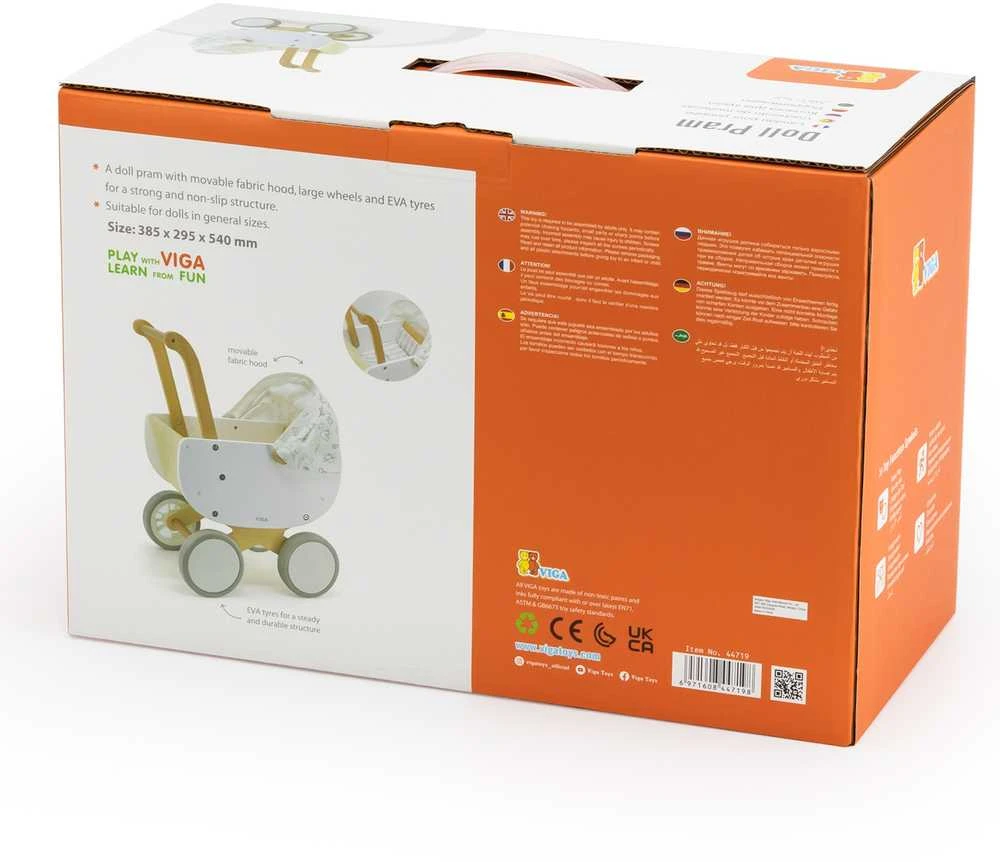 Viga Toys VIGA 44719 Medinis lėlių vežimėlis su gondola