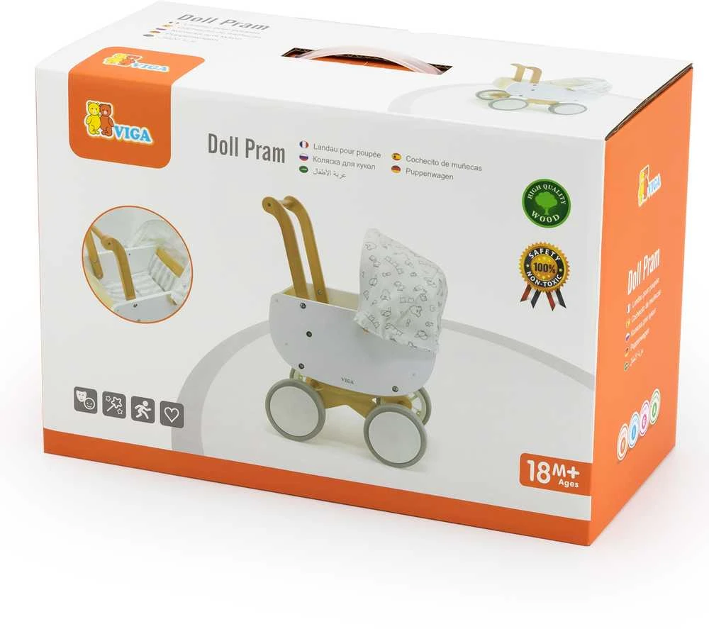 Viga Toys VIGA 44719 Medinis lėlių vežimėlis su gondola